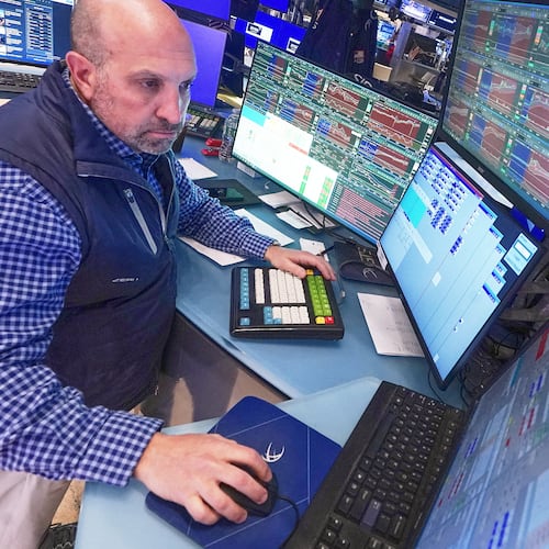 Specialist James Denaro works at his post on the floor of the New York Stock Exchange, Tuesday, May 5, 2026. (AP Photo/Richard Drew)