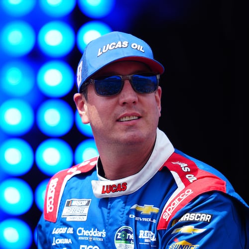 FILE - Kyle Busch is introduced during the NASCAR All-Star auto race at Dover Motor Speedway, Sunday, May 17, 2026, in Dover, Del. (AP Photo/Derik Hamilton, File)