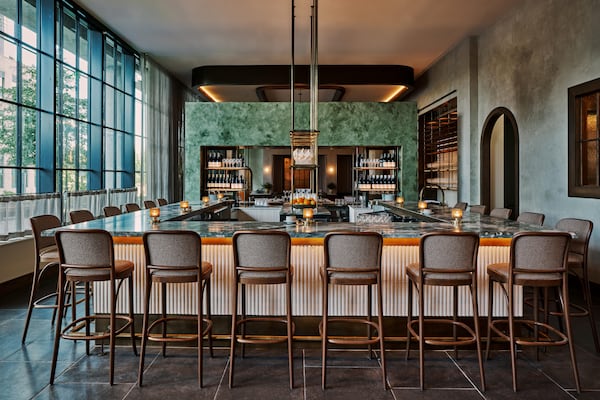 Sargent, the new restaurant from the Lucian Books + Wine team, draws on various textures and shades of green in its design, created by Digs Architecture and Design. (Courtesy of Andrew Thomas Lee)