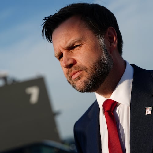 U.S. Vice President JD Vance before boarding Air Force Two at Emmen Military Air Base, Emmen, Switzerland, Monday, June 22, 2026, after the U.S. and Iran held high-level talks at the Lake Lucerne Summit. (Nathan Howard/Pool Photo via AP)