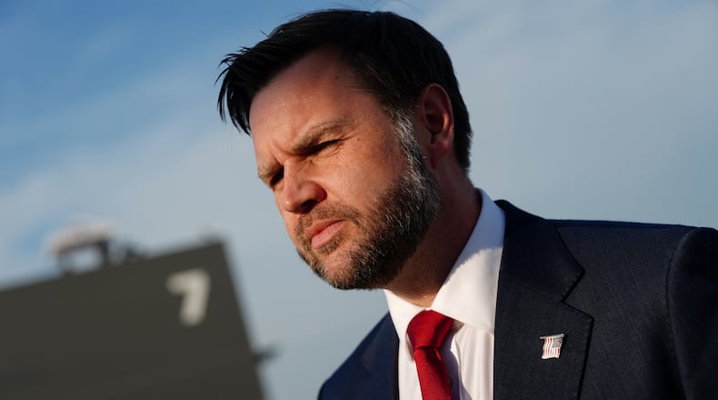 U.S. Vice President JD Vance before boarding Air Force Two at Emmen Military Air Base, Emmen, Switzerland, Monday, June 22, 2026, after the U.S. and Iran held high-level talks at the Lake Lucerne Summit. (Nathan Howard/Pool Photo via AP)