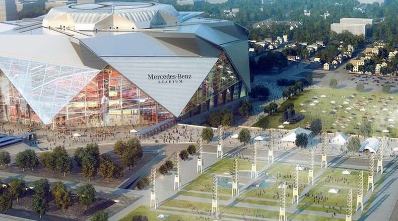 An artist's rendering of Mercedes-Benz Stadium.