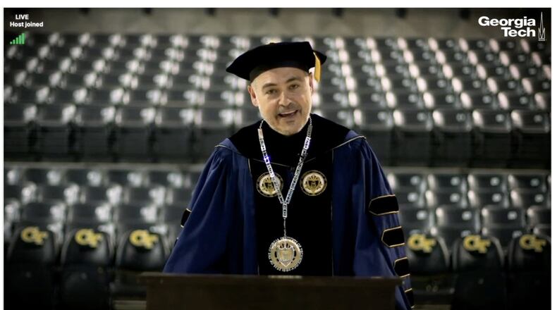 Georgia Tech President Ángel Cabrera speaks during a virtual commencement ceremony it held on May 1, 2020. CONTRIBUTED BY GEORGIA TECH