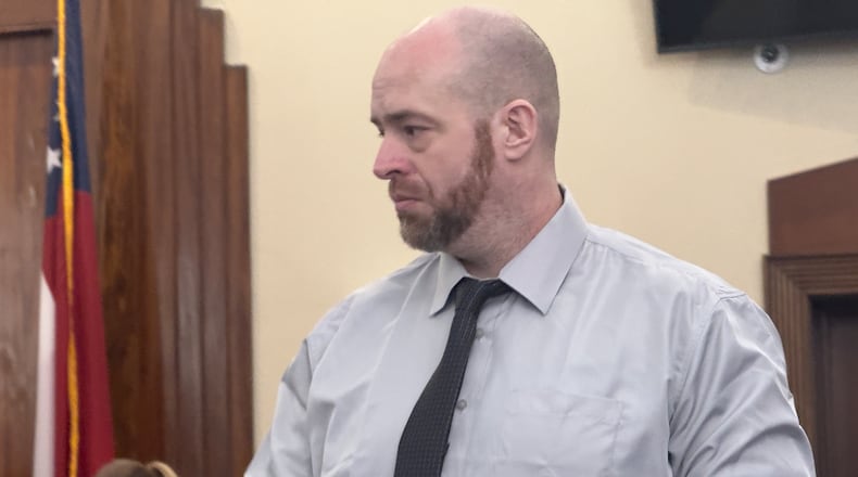 Christopher Scott Palmer, 43, attends his murder trial in Peach County Superior Court in Georgia. Palmer was found guilty on Monday, Nov. 25, 2024, of murder in the January 2022 beating death of his 9-month-old son, Cody. (Joe Kovac Jr./AJC)