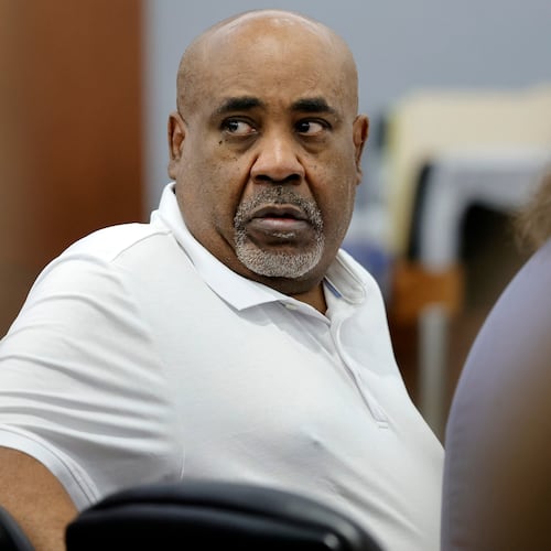 Duane Davis appears in court during the third day of jury selection in his murder trial, related to the 1996 killing of rapper Tupac Shakur, at Clark County District Court Regional Justice Center on Wednesday, Aug. 12, 2026, in Las Vegas. (Steve Marcus/Las Vegas Sun via AP, Pool)