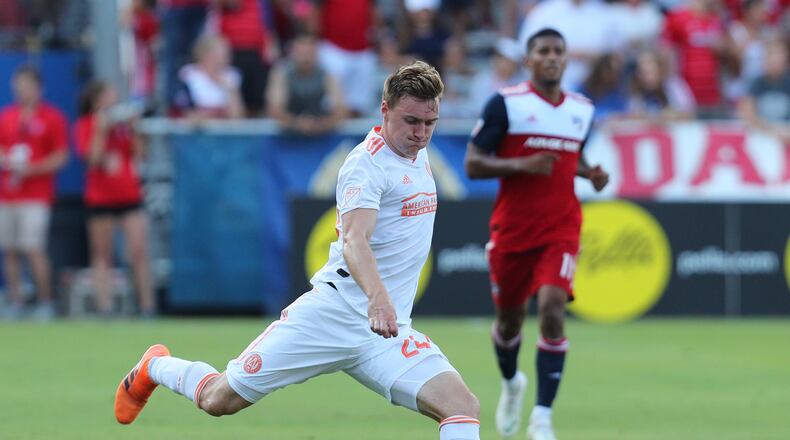 Atlanta United’s Julian Gressel clears a ball during a game against FC Dallas at Toyota Stadium July 4, 2018 in Frisco, Texas. (Photo/Richard W. Rodriguez)