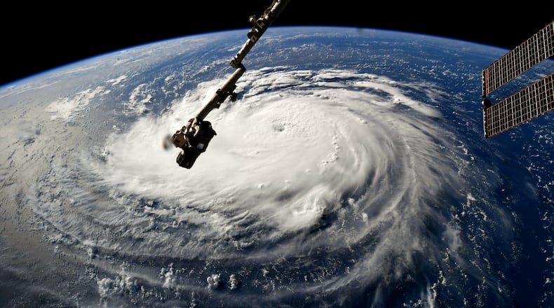 ATLANTIC OCEAN - SEPTEMBER 10:  In this NASA handout image taken by Astronaut Ricky Arnold, Hurricane Florence gains strength in the Atlantic Ocean as it moves west, seen from the International Space Station on September 10, 2018. Weather predictions say the storm will likely hit the U.S. East Coast as early as Thursday, September 13 bringing massive winds and rain.  (Photo by NASA via Getty Images)