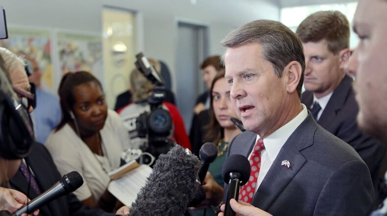Brian Kemp, the Republican nominee to become Georgia’s next governor, rolled out a new policy aimed at veterans at a press conference Wednesday at his Atlanta headquarters. BOB ANDRES /BANDRES@AJC.COM