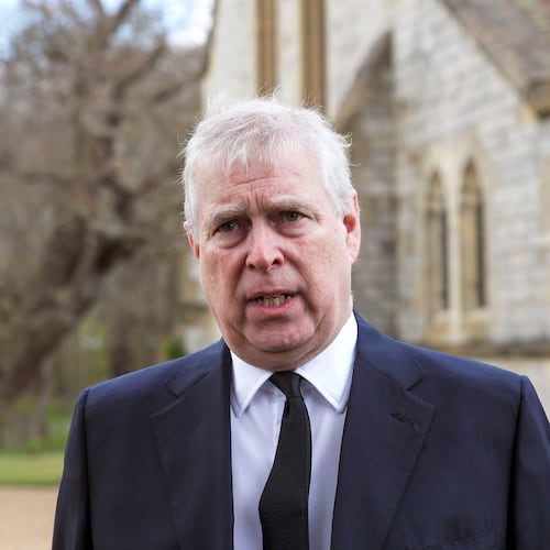 FILE - Britain's Prince Andrew speaks during a television interview at the Royal Chapel of All Saints at Royal Lodge, Windsor, April 11, 2021. (Steve Parsons/Pool Photo via AP, File)