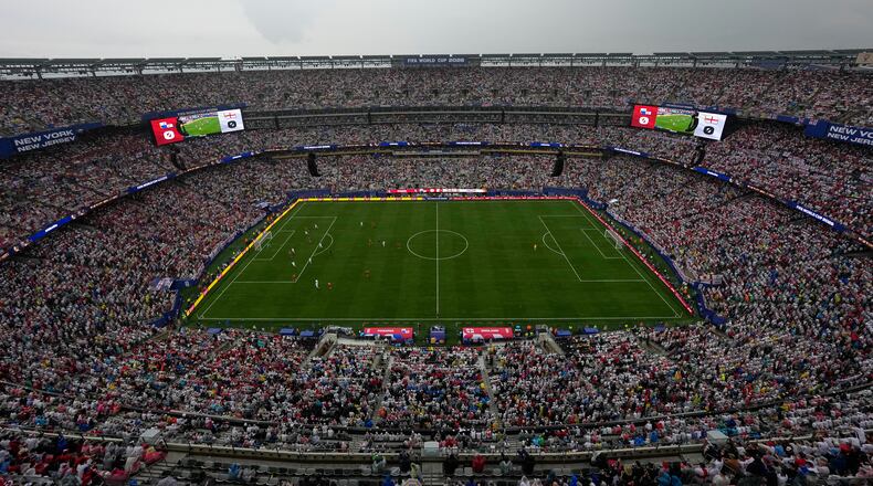 A general view of the stadium during the World Cup Group L soccer match between Panama and England in East Rutherford, N.J., near New York, Saturday, June 27, 2026. (AP Photo/Stephen K.H. Moyes)