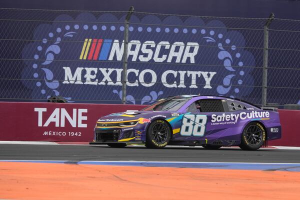 Shane Van Gisbergen drives during a NASCAR Cup Series auto race at Hermanos Rodríguez race track in Mexico City, Sunday, June 15, 2025. (AP Photo/Fernando Llano)