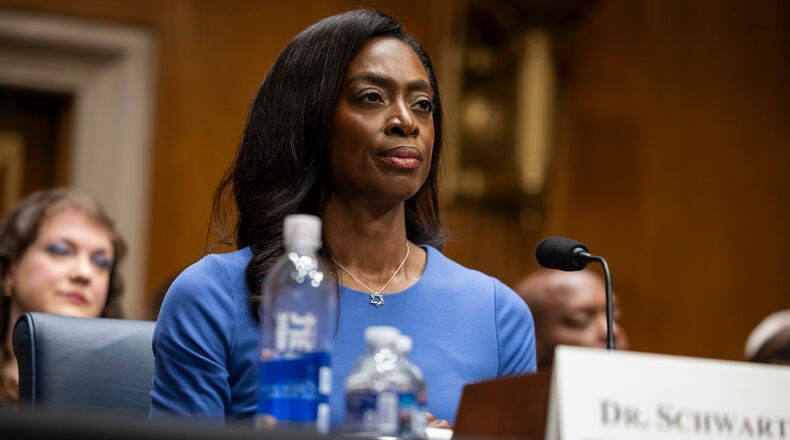 Dr. Erica Schwartz, nomined for director of the Centers for Disease Control and Prevention, testifies during a Senate Committee on Health, Education, Labor and Pensions confirmation hearing in Washington on July 15, 2026. (Nathan Posner for the AJC)