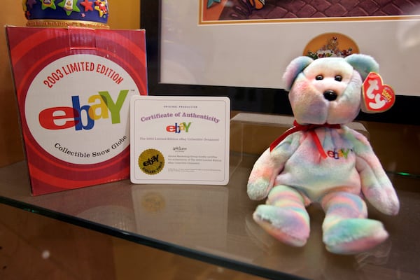 FILE - An authentic Beanie Baby is seen on display at eBay's San Jose, Calif. headquarters on Oct. 17, 2007. (AP Photo/Paul Sakuma, file)