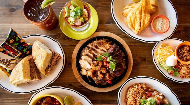 Dos Bocas Deluxe Combo Fajitas, Muffuletta, Roadside Cantarita, Shrimp and Crab Campechana, Shaved Catfish, Plato Del Mar, and Pozole Rojo. Photo credit- Mia Yakel.