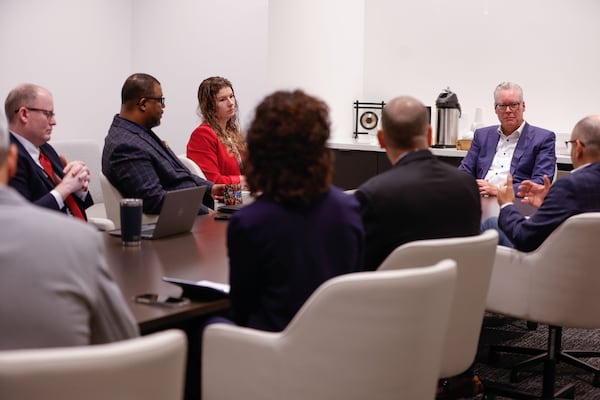 Delta Air Lines CEO Ed Bastian in our sumptuous main meeting room. (Please note the little meeting gong.) 