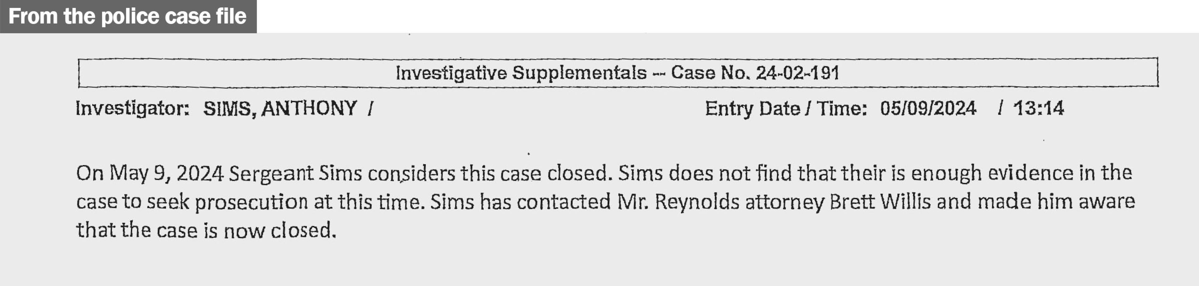 The investigator for the White County Sheriff's Office closed Hayle Swinson's case in May 2024, concluding that there was not enough evidence to prosecute Bradley Reynolds. (Courtesy of the White County Sheriff's Office)