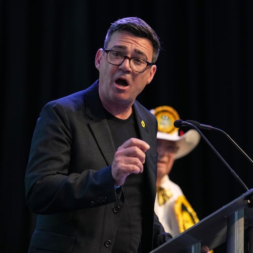 Labour party's Andy Burnham speaks after winning the Makerfield by-election, paving the way for a leadership challenge against Prime Minister Sir Keir Starmer. in Wigan, England, Friday, June 19, 2026.(AP Photo/Jon Super)