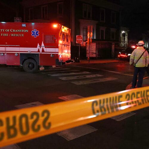 Emergency personnel gather at Hope and Waterman Streets at Brown University in Providence, R.I., Saturday, Dec. 13, 2025, during reports of a shooting. (AP Photo/Mark Stockwell)