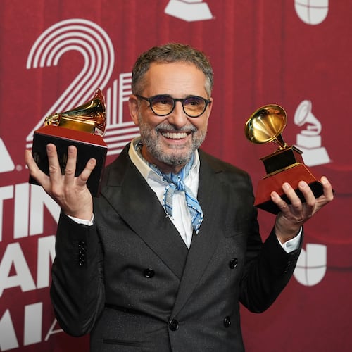 FILE - Jorge Drexler poses after winning two awards at the 25th Latin Grammy Awards ceremony on Nov. 14, 2024, in Miami. (AP Photo/Rebecca Blackwell, File)