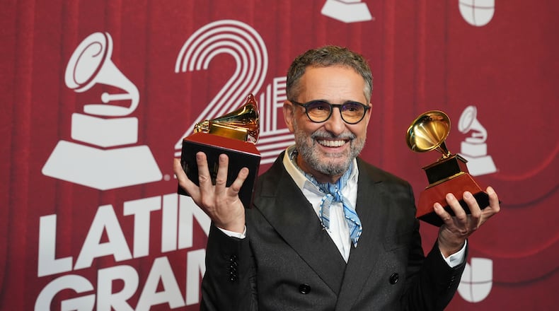 FILE - Jorge Drexler poses after winning two awards at the 25th Latin Grammy Awards ceremony on Nov. 14, 2024, in Miami. (AP Photo/Rebecca Blackwell, File)