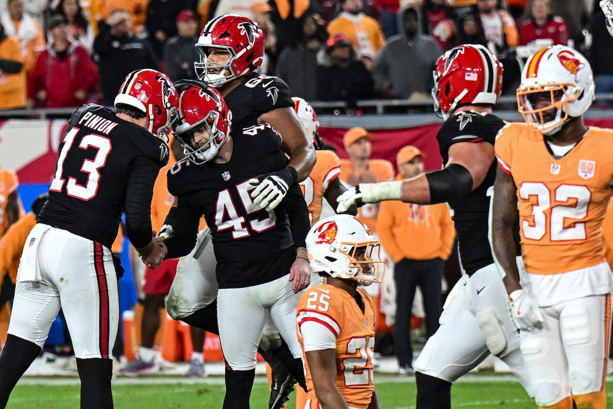 Atlanta Falcons place kicker Zane Gonzalez gave the Falcons a 29-28 lead as time expired, helping the Falcons overcome a double-digit deficit to the Buccaneers in addition to a franchise-record 19 penalties. (Jason Behnken/AP)
