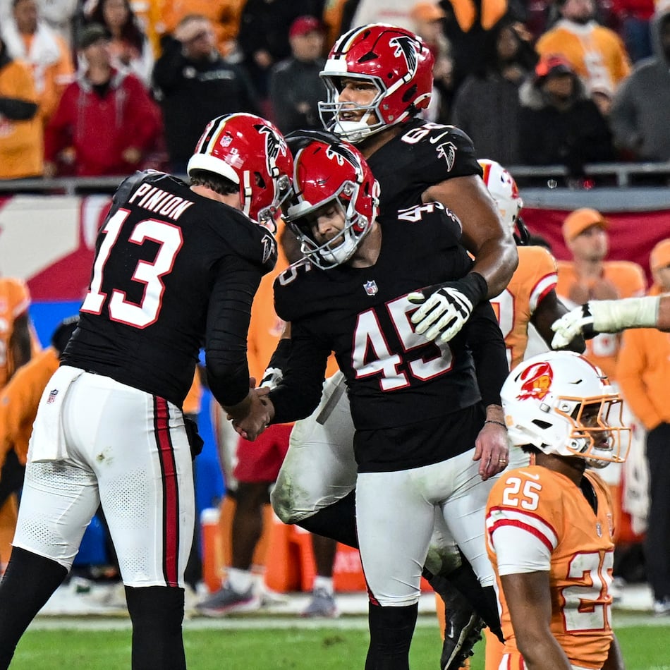 Atlanta Falcons place kicker Zane Gonzalez gave the Falcons a 29-28 lead as time expired, helping the Falcons overcome a double-digit deficit to the Buccaneers in addition to a franchise-record 19 penalties. (Jason Behnken/AP)