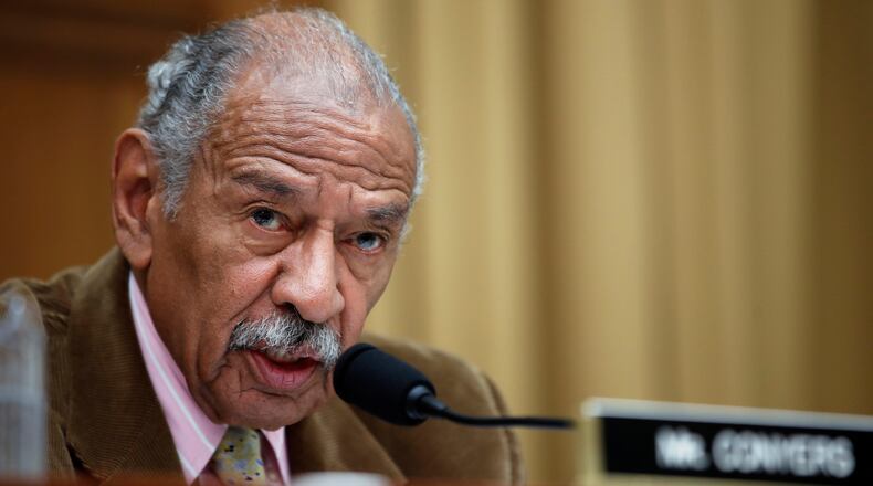 In this April 4, 2017, file photo, Rep. John Conyers, D-Mich., speaks during a hearing of the House Judiciary subcommittee on Capitol Hill in Washington. Buzzfeed, a news website, is reporting that Conyers settled a complaint in 2015 from a woman who alleged she was fired from his Washington staff because she rejected his sexual advances. (AP Photo/Alex Brandon, File)