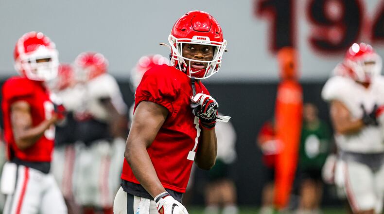 Georgia wide receiver George Pickens (1) during the Bulldogs’ practice session Wednesday, Sept. 2, 2020, in Athens. (Tony Walsh/UGA Sports)