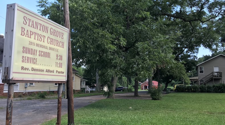 A developer has asked the city of Atlanta to annex two properties currently in unincorporated DeKalb County. Stanton Grove Missionary Baptist Church and the small apartment building next to it are located at 2011 and 2015 Memorial Drive Southeast. (TIA MITCHELL/TIA.MITCHELL@AJC.COM)