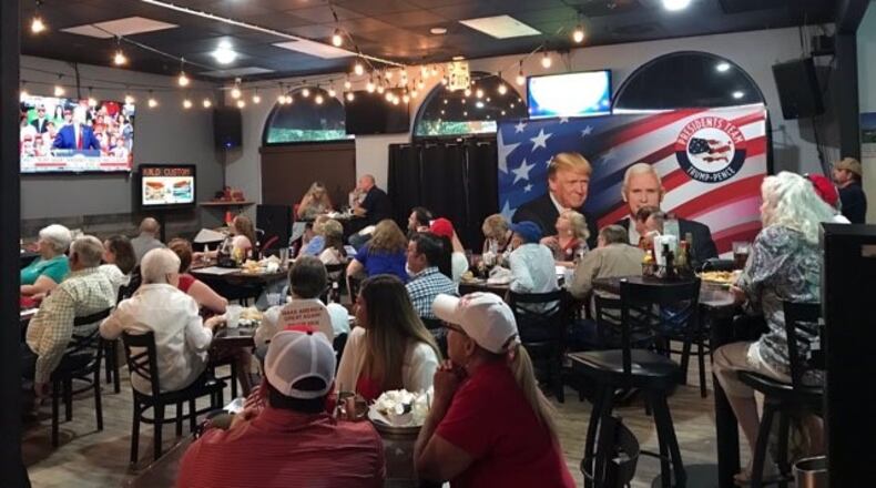 Georgia Republicans gather at one of dozens of watching parties around the state to listen to President Donald Trump's campaign kickoff. AJC/special