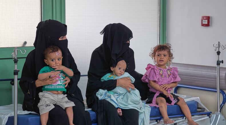 Displaced Yemenis from the West coast wait to receive medical care at Prince Mohammed bin Salman Hospital in Aden, Yemen, Wednesday, Sept. 16, 2026. (AP Photo/Abdulnasser Alseddik)