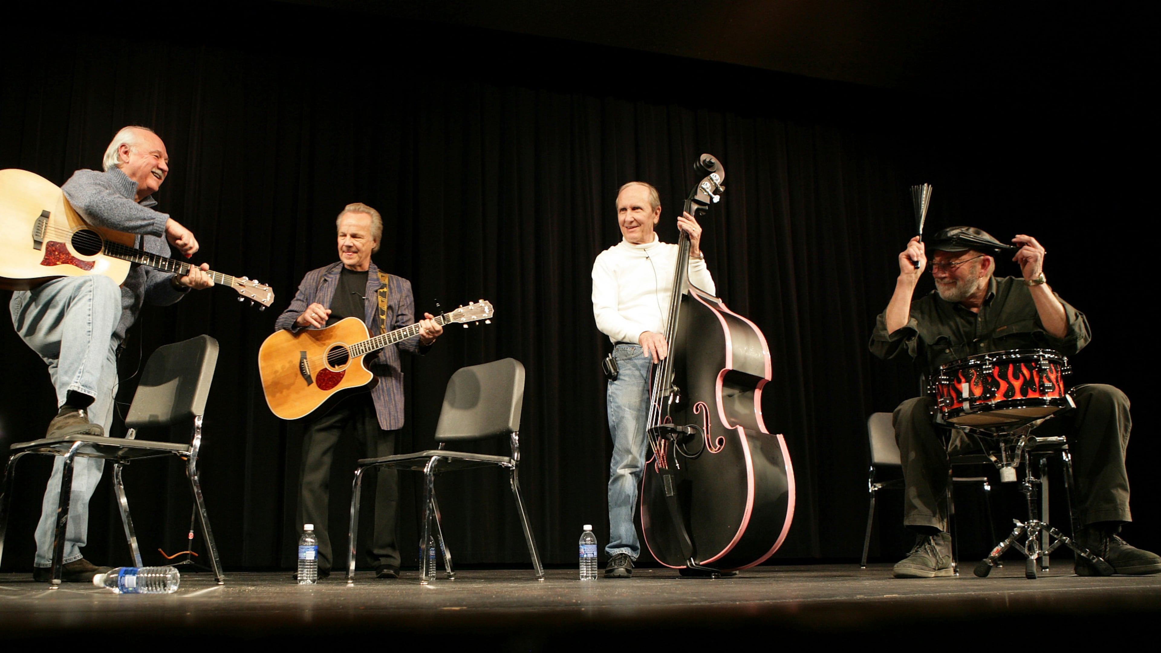 FILE - From left, Sonny Curtis, Bobby Vee, Joe B. Maudlin and Jerry J.I. Allison perform at the Stillman auditorium in Clear Lake, Iowa on Friday Jan. 30, 2009. (AP Photo/The Globe-Gazette, Teresa Prince, File)