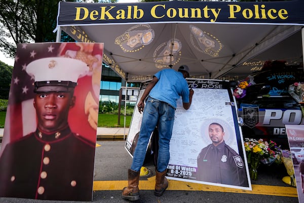 A memorial for DeKalb County Police Officer David Rose, near the site of the CDC shooting. 
