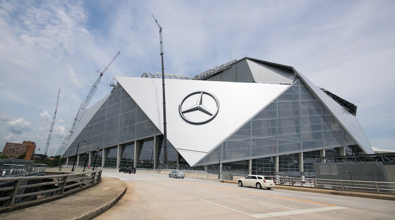 080617_NS_StadiumOUT2 June 1, 2017 - Atlanta, Ga: The Mercedes-Benz Stadium is shown Thursday June 1, 2017, in Atlanta. The Mercedes-Benz Stadium was built for event flexibility, the capacity can be expanded to 75,000 seats to host events like the Super Bowl, or up to 83,000 seats for the NCAA Final Four, which the building will host in 2020. The story will be published in the August issue of Living Northside. PHOTO / JASON GETZ