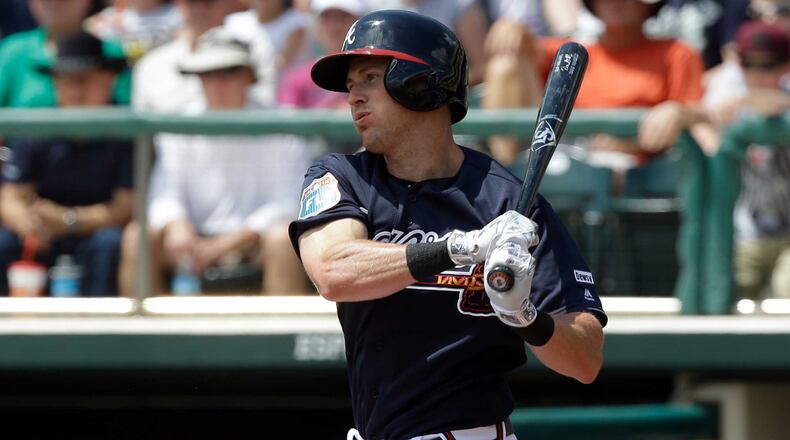 Drew Stubbs is 0-for-5 in two games since signing with the Braves. (AP Photo/John Raoux)