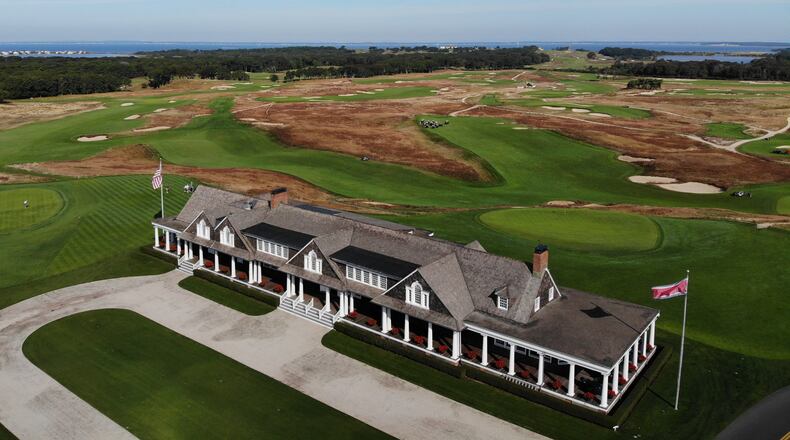 FILE - The clubhouse is seen at Shinnecock Hills Golf Club in Southampton, N.Y., Monday, Sept. 15, 2025. (AP Photo/Seth Wenig, File(