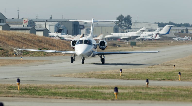 Gwinnett County - A small jet aircraft on the taxiway headed to do an engine test. The Gwinnett County Airport at Briscoe Field currently supports general aviation, corporate and charter operations, and flight schools, with it's single 6000ft Asphalt runway. Wednesday Feb. 8 companies interested in running the airport must submit proposals to the county. Among them is Propeller Investments, which has lobbied for more than two years to bring commercial flights to the airport.