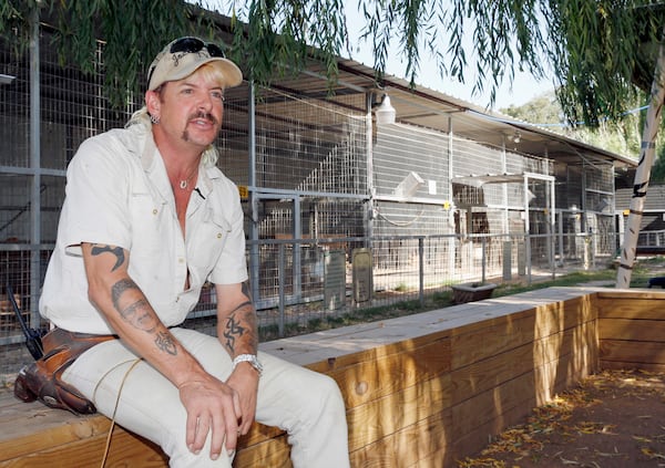 FILE - Joseph Maldonado answers a question during an interview at the zoo he runs in Wynnewood, Okla., on Aug. 28, 2013. (AP Photo/Sue Ogrocki, File)