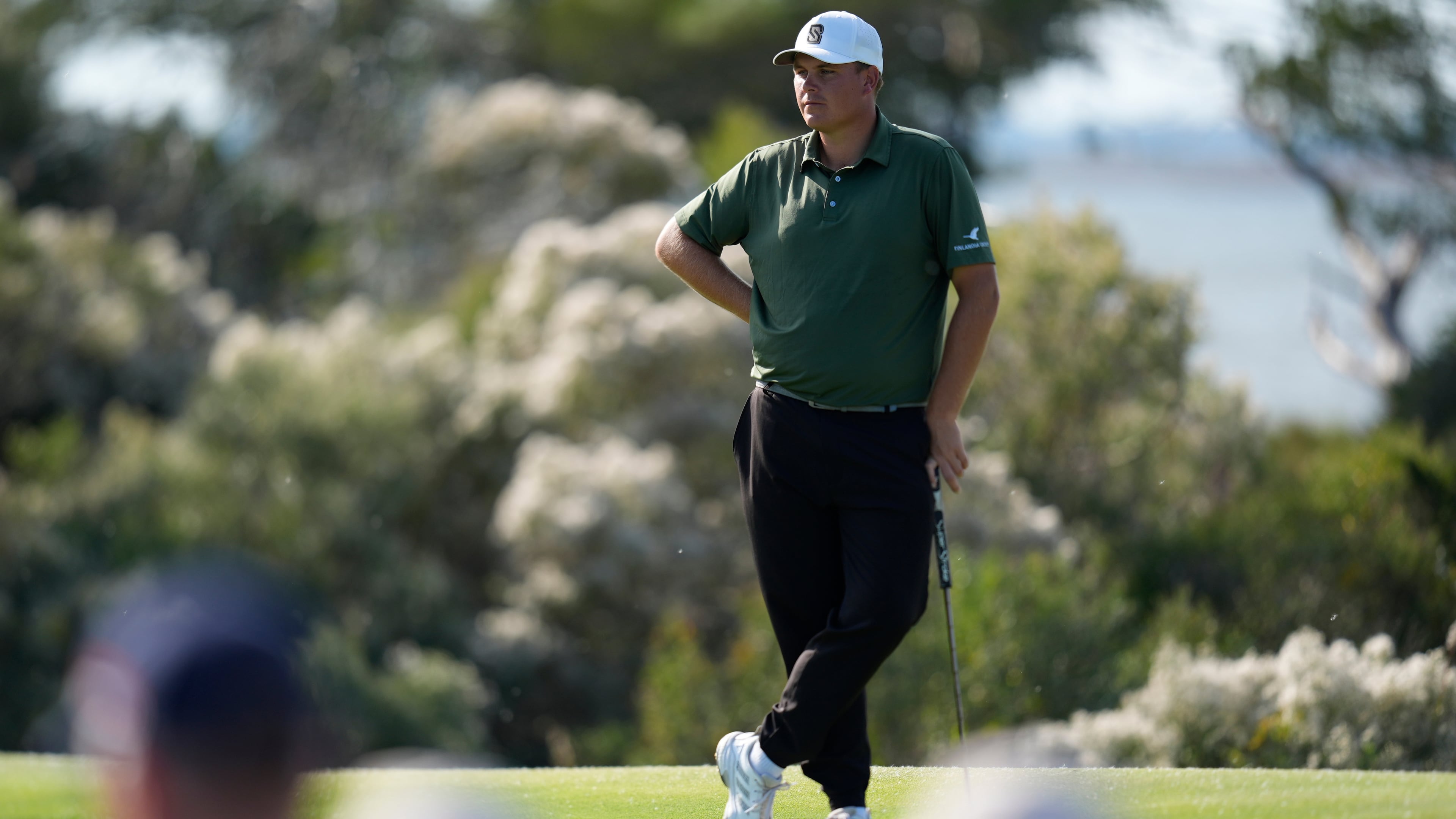 Sami Valimaki waits to putt on the 11th green during the third round of the RSM Classic golf tournament, Saturday, Nov. 22, 2025, in St. Simons Island, Ga. (AP Photo/Mike Stewart)