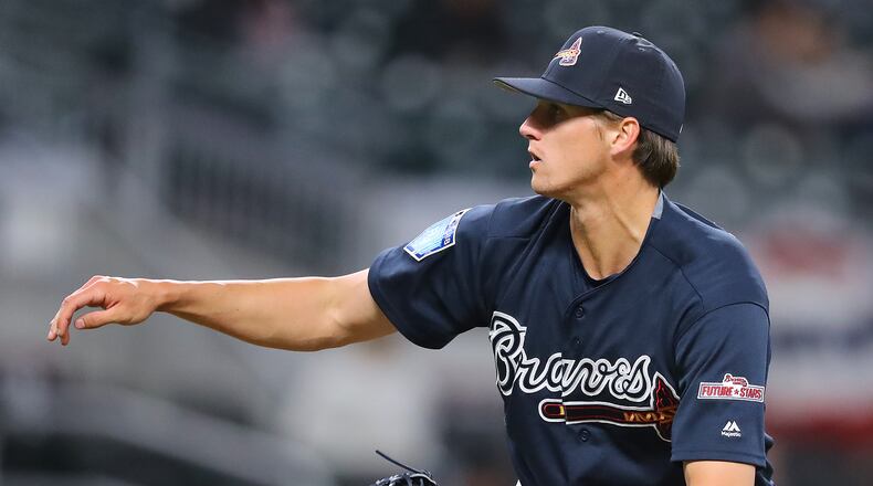 Braves pitcher Kyle Wright delivers a pitch during the Future Stars Exhibition Game on Tuesday, March 27, 2018, at SunTrust Park in Atlanta.  Curtis Compton/ccompton@ajc.com