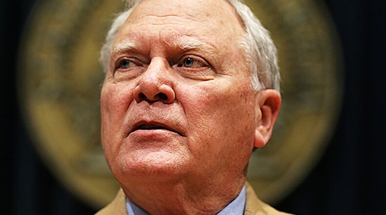 FOR A1 BAT February 16, 2015 Atlanta. Gov. Nathan Deal answers questions during a press conference Monday afternoon February 16, 2015 at the State Capitol to talk about winter weather preparations across Georgia. BEN GRAY / BGRAY@AJC.COM