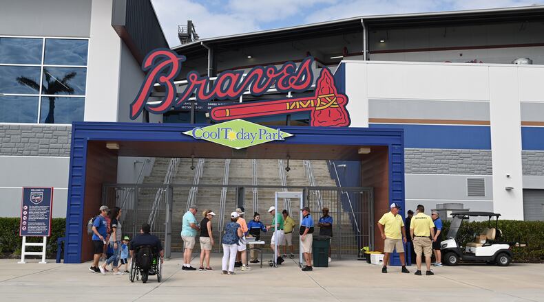 Exterior of the Braves’ CoolToday Park spring training complex, Friday, Feb. 17, 2023, in North Port, Fla.. (Hyosub Shin / Hyosub.Shin@ajc.com)