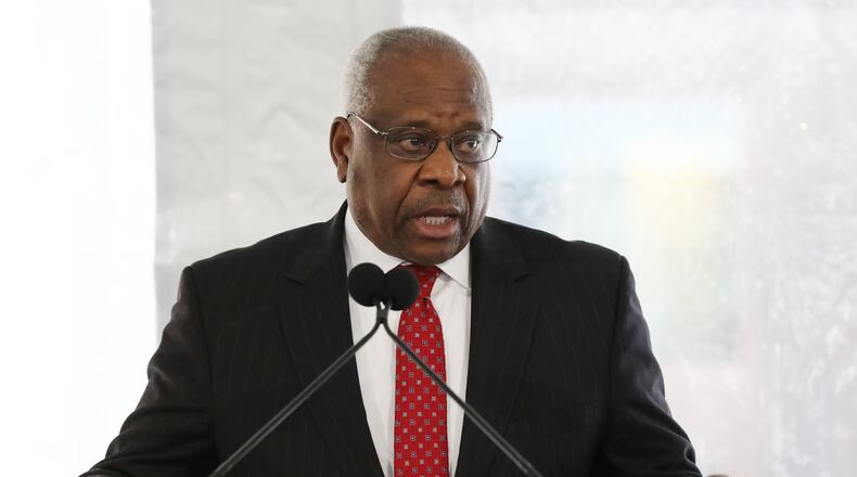 Justice Clarance Thomas gives the keynote speaker at the New Nathan Deal Judicial Center in February. (credit: Miguel Martinez for The Atlanta Journal-Constitution)