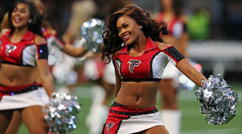 A Falcons cheerleader dances. Christina Matacotta/Christina.Matacotta@ajc.com