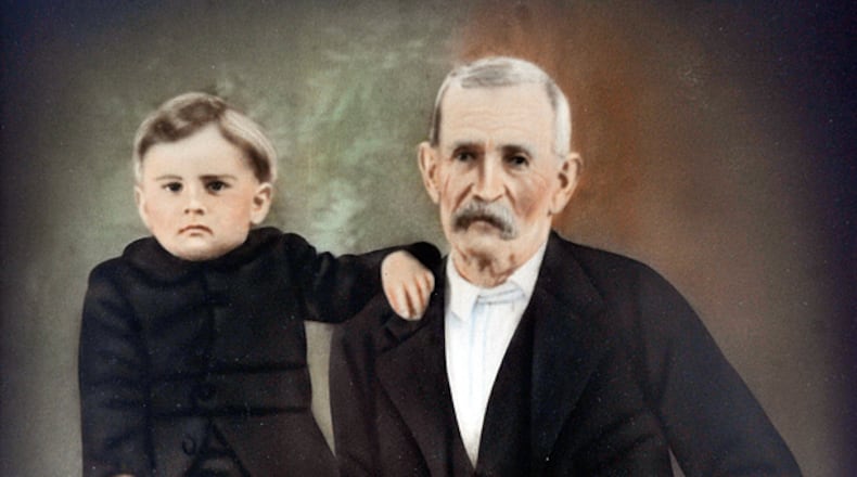 H.V. Booth, at about age 3, is pictured with his father, who lived until 1934. H.V. was 15 when his dad died.