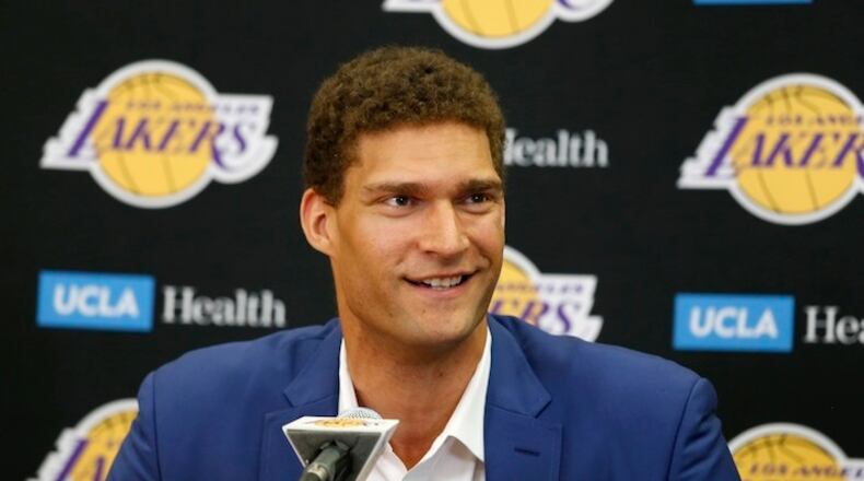 The Los Angeles Lakers' Brook Lopez during a news conference introducing the recently-acquired center at the team's training facility in El Segundo, Calif., on Wednesday, June 28, 2017. (Glenn Koenig/Los Angeles Times/TNS)