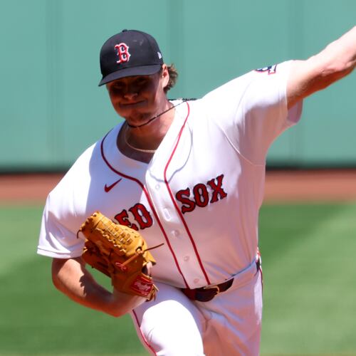 Boston Red Sox pitcher Jake Bennett throws during the first inning of the first baseball game of a doubleheader against the Tampa Bay Rays, Friday, July 17, 2026, in Boston. (AP Photo/Mark Stockwell)