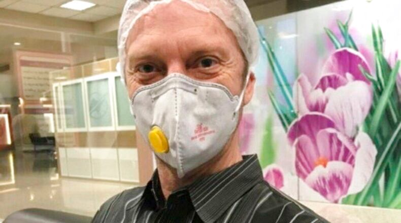 This March 19, 2020, file photo provided courtesy of the White family, shows U.S. Navy veteran Michael White in Mashhad, Iran. White, a Navy veteran detained in Iran for nearly two years, has been released and is on his way home as part of an unusual agreement to free an Iranian-American physician who was prosecuted in the United States, U.S. officials said Thursday, June 4.