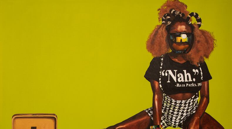 Fahamu Pecou's painting "Back O'Da Bus" is on show this month in his solo exhibit at Backslash Gallery in Paris. (Photos courtesy of the artist and Backslash)