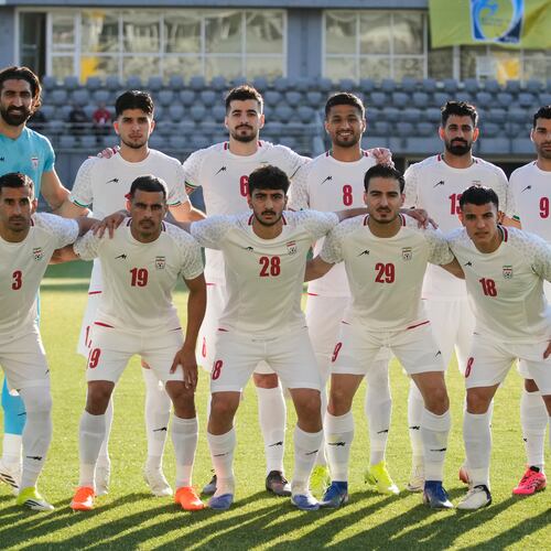 Iran's players pose for photographers prior to a friendly soccer match between Iran and Gambia, in Antalya, southern Turkey, Friday, May 29, 2026. (AP Photo/Khalil Hamra)